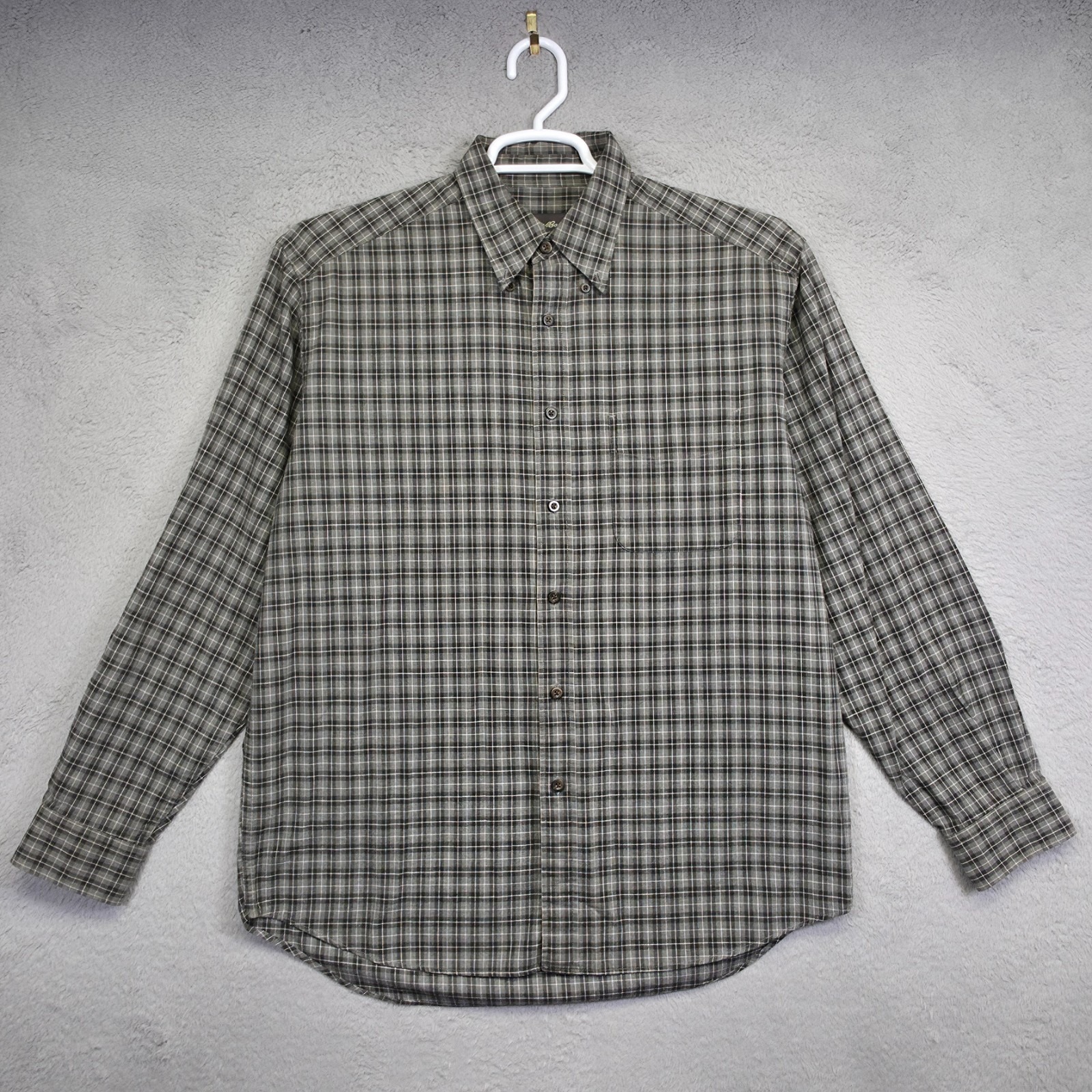Eddie Bauer Shirt Men M Gray Plaid Preppy Minimalist Office Business Travel Work